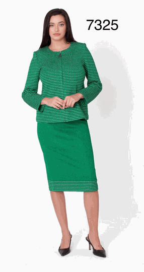 Liorah <br> (2026) <br> L7325 <br> <br> Emerald <br> 8 10 12 14 16 18 20<BR><BR>Textured Knit Skirt Suit w/Tailored Jacket & Sleek Pencil Skirt
