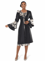 Lisa Rene <br> (Fall 2025) <br> LR229YJ <br> <br> Black/Multi  <br> 8 10 12 14 16 18 16w 18w 20w 22w 24w 26w<br> <br> 2pc. Dress & Jacket set <br> Novelty Brocade Fabric With Virtual Silk Fabric, Trimmed With Large Stones on Front Closure And Shoulder