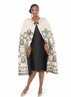 Lisa Rene <br> (Fall 2025) <br> LR240729 <br> <br> Champagne  <br> 8 10 12 14 16 18 16w 18w 20w 22w 24w 26w<br> <br> 2pc. Cape & Dress set <br> Novelty Fabric With A Beautiful Embroidery Design on Front & Back With A Stunning Buckle Closure