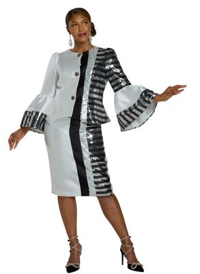 Lisa Rene <br> (Fall 2025) <br> LR66351 <br> <br> WHITE/BLACK <br> 8 10 12 14 16 18 16w 18w 20w 22w 24w 26w<br> <br> 2pc. Jacket & Skirt Set <br> Virtual Silk Fabric Trimmed With Silver, Black & Grey Sequins, With Rhinestone Buttons Lisa Rene <br> (Fall 2025) <br> LR66351 <br> <br> WHITE/BLACK <br> 8 10 12 14 16 18 16w 18w 20w 22w 24w 26w<br> <br> 2pc. Jacket & Skirt Set <br> Virtual Silk Fabric Trimmed With Silver, Black & Grey Sequins, With Rhinestone Buttons