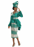 Lisa Rene <br> (Fall 2025) <br> LR66980 <br> <br> Green/Multi  <br> 8 10 12 14 16 18 16w 18w 20w 22w 24w 26w<br> <br> 2pc. Jacket & Skirt Set <br> Novelty Brocade Fabric With Virtual Silk Fabric