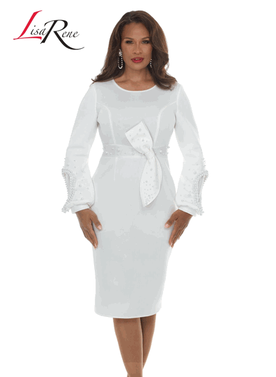 Lisa Rene <br> (Fall/Holiday 2026) <br> LR3378-WH <br> <br> WHITE <br> 8 10 12 14 16 18 20 22<br> <br> Dress <br> Poly/Spandex Fabric With Pearl Trims