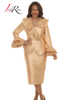 Lisa Rene <br> (Fall/Holiday 2026) <br> LR3381-GO <br> <br> GOLD <br> 10 12 14 16 18 20 22 24 26<br> <br> 2pc. Jacket & Skirt Set <br> Virtual Silk Look Fabric With Sequins Novelty Fabric