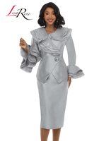 Lisa Rene <br> (Fall/Holiday 2026) <br> LR3381-SI <br> <br> SILVER <br> 10 12 14 16 18 20 22 24 26<br> <br> 2pc. Jacket & Skirt Set <br> Virtual Silk Look Fabric With Sequins Novelty Fabric