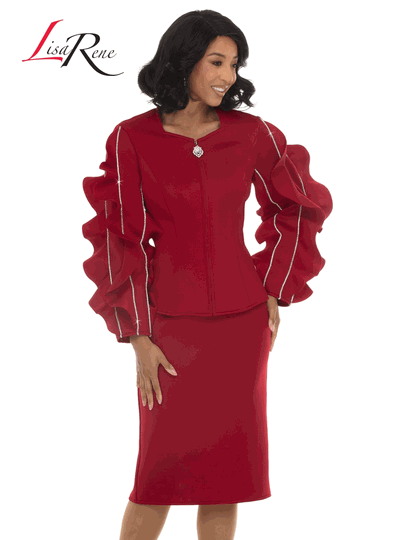 Lisa Rene <br> (Fall/Holiday 2026) <br> LR3396-BU <br> <br> BURGUNDY <br> 6 8 10 12 14 16 18 20<br> <br> 2pc. Jacket & Skirt Set <br> Poly/Spandex Fabric With Gold & Silver Trims