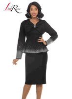Lisa Rene <br> (Fall/Holiday 2026) <br> LR3397-BL <br> <br> BLACK <br> 6 8 10 12 14 16 18 20<br> <br> 2pc. Jacket & Skirt Set <br> Poly/Spandex Fabric With Rhinestone Trims