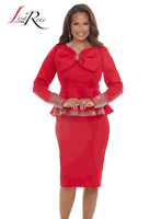 Lisa Rene <br> (Fall/Holiday 2026) <br> LR3397-RE <br> <br> RED <br> 6 8 10 12 14 16 18 20<br> <br> 2pc. Jacket & Skirt Set <br> Poly/Spandex Fabric With Rhinestone Trims