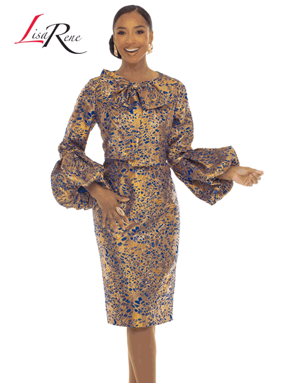 Lisa Rene <br> (Fall/Holiday 2026) <br> LR3399-GO <br> <br> GOLD-COMBO <br> 8 10 12 14 16 18 20<br> <br> Dress <br> Novelty Brocade Fabrics