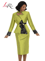 Lisa Rene <br> (Fall/Holiday 2026) <br> LR3404 <br> <br> LIME <br> 8 10 12 14 16 18 20<br> <br> 2pc. Jacket & Skirt Set <br> Virtual Silk Look Fabric Designed With Black Sequin Fabric & Rhinestones