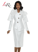 Lisa Rene <br> (Fall/Holiday 2026) <br> LR3405 <br> <br> WHITE <br> 8 10 12 14 16 18 20<br> <br> 2pc. Jacket & Skirt Set <br> Virtual Silk Look Fabric Trimmed With Rhinestones & Pearls