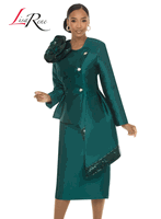 Lisa Rene <br> (Fall/Holiday 2026) <br> LR66972-HU <br> <br> HUNTER-GREEN <br> 8 10 12 14 16 18 20 22 24 26<br> <br> 2pc. Jacket & Skirt Set <br> Virtual Silk Fabric Trimmed With Novelty Sequins With A Beautiful Corsage And Metallic Gold Buttons With Rhinestones