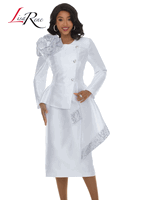 Lisa Rene <br> (Fall/Holiday 2026) <br> LR66972-WH <br> <br> WHITE <br> 8 10 12 14 16 18 20 22 24 26<br> <br> 2pc. Jacket & Skirt Set <br> Virtual Silk Fabric Trimmed With Novelty Sequins With A Beautiful Corsage And Metallic Gold Buttons With Rhinestones