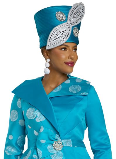 Lisa Rene Hats <br> (Fall 2025) <br> HAT (With LR Hat Box)<br>LR-H66379 <br> <br> Peacock/White