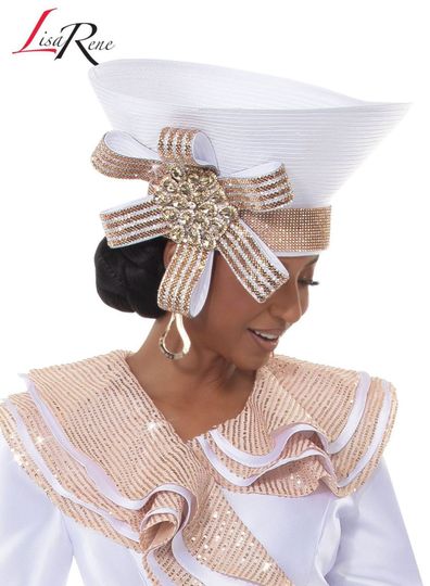 Lisa Rene Hats <br> (Spring/Summer 2026) <br> HAT<br>LR-H3381 <br> <br> WHITE/GOLD