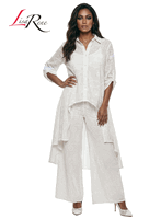 Lisa Rene <br> (Spring/Summer 2026) <br> LR3367 <br> <br> WHITE <br> S M L XL 1x 2x<br> <br> 2Pc. Hi-Low Tunic & Pant Set <br> Linen