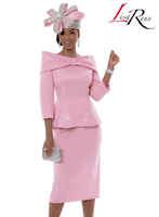 Lisa Rene <br> (Spring/Summer 2026) <br> LR3373-PI <br> <br> PINK <br> 8 10 12 14 16 18 20 22 24 26<br> <br> 2pc. Jacket & Skirt Set <br> Poly/Spandex Fabric With Rhinestone Trims