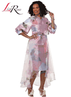 Lisa Rene <br> (Spring/Summer 2026) <br> LR3374 <br> <br> PINK <br> 8 10 12 14 16 18 20 22<br> <br> Dress <br> Virtual Silk Look Novelty Fabric With Printed Chiffon & Rhinestone Broach