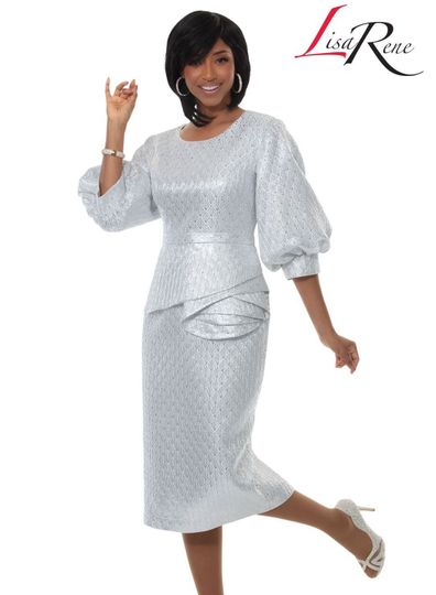 Lisa Rene <br> (Spring/Summer 2026) <br> LR3375-SI <br> <br> SILVER <br> 8 10 12 14 16 18 20 22<br> <br> Dress <br> Exclusive Novelty Fabric