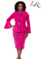 Lisa Rene <br> (Spring/Summer 2026) <br> LR3377-FU <br> <br> FUCHSIA/BLK <br> 10 12 14 16 18 20 22 24<br> <br> 2pc. Jacket & Skirt Set <br> Poly/Spandex Fabric With Rhinestone Button