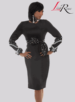 Lisa Rene <br> (Spring/Summer 2026) <br> LR3378-BL <br> <br> BLACK <br> 8 10 12 14 16 18 20 22<br> <br> Dress <br> Poly/Spandex Fabric With Pearl Trims