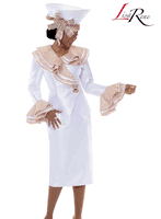 Lisa Rene <br> (Spring/Summer 2026) <br> LR3381 <br> <br> WHITE/GOLD <br> 10 12 14 16 18 20 22 24 26<br> <br> 2pc. Jacket & Skirt Set <br> Virtual Silk Look Fabric With Gold Sequins Novelty Fabric