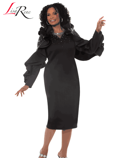 Lisa Rene <br> (Spring/Summer 2026) <br> LR3387-BL <br> <br> BLACK <br> 4 6 8 10 12 14 16 18 20<br> <br> Dress <br> Poly/Spandex Fabric With Rhinestone Trims