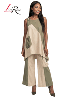 Lisa Rene <br> (Spring/Summer 2026) <br> LR3389 <br> <br> BEIGE/OLIVE <br> S M L XL 1x 2x<br> <br> 2Pc. Tunic & Pant Set <br> Linen