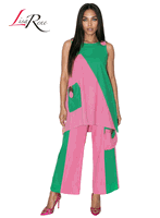 Lisa Rene <br> (Spring/Summer 2026) <br> LR3389 <br> <br> PINK/GREEN <br> S M L XL 1x 2x<br> <br> 2Pc. Tunic & Pant Set <br> Linen