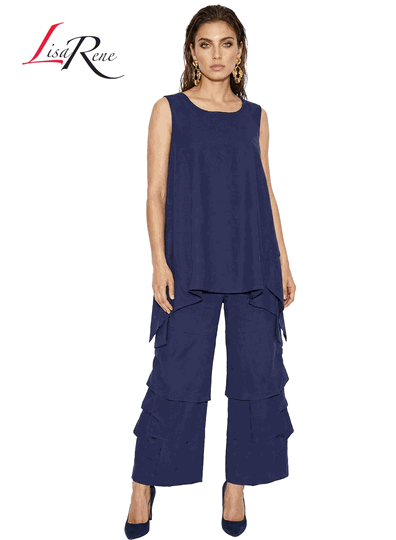 Lisa Rene <br> (Spring/Summer 2026) <br> LR3390 <br> <br> NAVY <br> S M L XL 1x 2x<br> <br> 2Pc. Tunic & Pant Set <br> Linen
