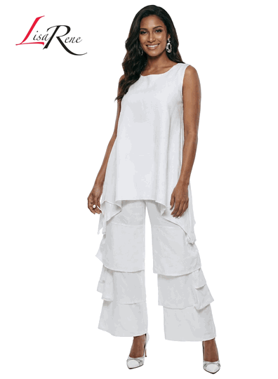 Lisa Rene <br> (Spring/Summer 2026) <br> LR3390 <br> <br> WHITE <br> S M L XL 1x 2x<br> <br> 2Pc. Tunic & Pant Set <br> Linen