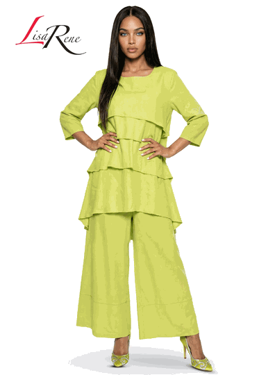 Lisa Rene <br> (Spring/Summer 2026) <br> LR3391 <br> <br> LIME <br> S M L XL 1x 2x<br> <br> 2Pc. Tunic & Pant Set <br> Linen
