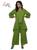 Lisa Rene <br> (Spring/Summer 2026) <br> LR3392 <br> <br> M.GREEN <br> S M L XL 1x 2x<br> <br> 3Pc. Jacket, Cami & Pant Set <br> Linen