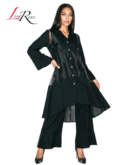 Lisa Rene <br> (Spring/Summer 2026) <br> LR3393 <br> <br> BLACK <br> S M L XL 1x 2x<br> <br> 3Pc. Jacket, Cami & Pant Set <br> Linen