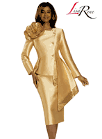 Lisa Rene <br> (Spring/Summer 2026) <br> LR66972-GO <br> <br> GOLD <br> 8 10 12 14 16 18 20 22 24 26<br> <br> 2pc. Jacket & Skirt Set <br> Virtual Silk Fabric Trimmed With Novelty Sequins With A Beautiful Corsage And Metallic Gold Buttons With Rhinestones