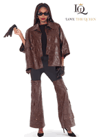 Love The Queen <br> (Fall/Holiday 2025) <br> LTQ17621 <br> <br> BROWN <br> S M L XL 1X 2X<BR><BR>2pc. Jacket & Pant Set