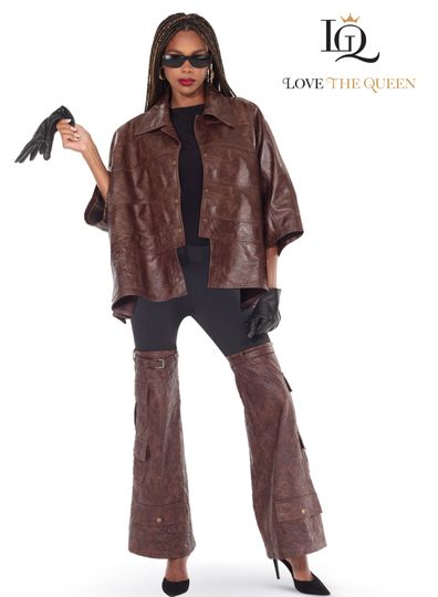 Love The Queen <br> (Fall/Holiday 2025) <br> LTQ17621 <br> <br> BROWN <br> S M L XL 1X 2X<BR><BR>2pc. Jacket & Pant Set