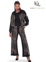 Love The Queen <br> (Fall/Holiday 2025) <br> LTQ17622 <br> <br> BLACK/BROWN <br> S M L XL 1X 2X<BR><BR>2pc. Jacket & Pant Set