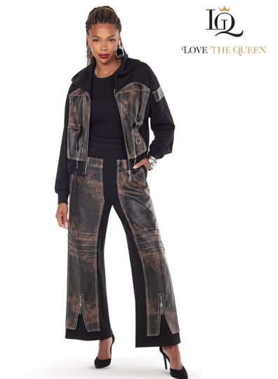 Love The Queen <br> (Fall/Holiday 2025) <br> LTQ17622 <br> <br> BLACK/BROWN <br> S M L XL 1X 2X<BR><BR>2pc. Jacket & Pant Set