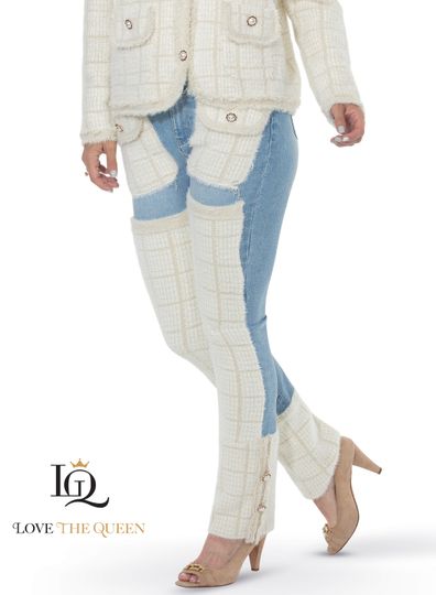 Love The Queen <br> (Fall/Holiday 2025) <br> LTQ17630-P <br> <br> OFF-WHITE/DENIM <br> S M L XL 1X 2X<BR><BR>Pant