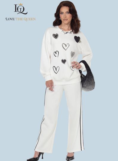 Love The Queen <br> (Fall/Holiday 2025) <br> LTQ17638 <br> <br> OFF-WHITE <br> S M L XL 1X 2X<BR><BR>2pc. Top & Pant Set