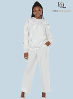 Love The Queen <br> (Fall/Holiday 2025) <br> LTQ17639 <br> <br> OFF-WHITE <br> S M L XL 1X 2X<BR><BR>2pc. Top & Pant Set