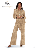 Love The Queen <br> (Fall/Holiday 2025) <br> LTQ17642 <br> <br> KHAKI <br> S M L XL 1X 2X<BR><BR>2pc. Top & Pant Set