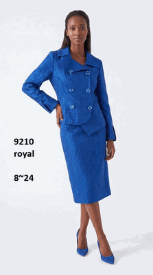 Lusso <br> (Fall/Winter 2026) <br> LU9210 <br><br>Royal <br> 8 10 12 14 16 18 20 22 24<br><br>Double breasted skirt suit w/asymmetrical collar & matching rhinestone buttons Lusso <br> (Fall/Winter 2026) <br> LU9210 <br><br>Royal <br> 8 10 12 14 16 18 20 22 24<br><br>Double breasted skirt suit w/asymmetrical collar & matching rhinestone buttons