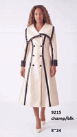 Lusso <br> (Fall/Winter 2026) <br> LU9215 <br><br>Champagne/Black <br> 8 10 12 14 16 18 20 22 24<br><br>Double breasted coat dress w/wide collar & sequin trim Lusso <br> (Fall/Winter 2026) <br> LU9215 <br><br>Champagne/Black <br> 8 10 12 14 16 18 20 22 24<br><br>Double breasted coat dress w/wide collar & sequin trim