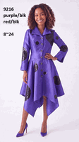 Lusso <br> (Fall/Winter 2026) <br> LU9216-PU <br><br>Purple/Black <br> 8 10 12 14 16 18 20 22 24<br><br>Pleated sequin circles midi dress w/rhinestone buttons & wide collar Lusso <br> (Fall/Winter 2026) <br> LU9216-PU <br><br>Purple/Black <br> 8 10 12 14 16 18 20 22 24<br><br>Pleated sequin circles midi dress w/rhinestone buttons & wide collar