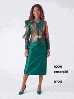 Lusso <br> (Fall/Winter 2026) <br> LU9229 <br><br>Emerald <br> 8 10 12 14 16 18 20 22 24<br><br>Leaf pattern 3 piece suit w/ruffles, cami & rhinestone clasp Lusso <br> (Fall/Winter 2026) <br> LU9229 <br><br>Emerald <br> 8 10 12 14 16 18 20 22 24<br><br>Leaf pattern 3 piece suit w/ruffles, cami & rhinestone clasp
