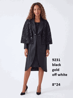 Lusso <br> (Fall/Winter 2026) <br> LU9231-BL <br><br>Black <br> 8 10 12 14 16 18 20 22 24<br><br>Silky shawl collar duster w/tiered dress, floral capelet, sequins & deco clasp Lusso <br> (Fall/Winter 2026) <br> LU9231-BL <br><br>Black <br> 8 10 12 14 16 18 20 22 24<br><br>Silky shawl collar duster w/tiered dress, floral capelet, sequins & deco clasp