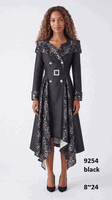 Lusso <br> (Fall/Winter 2026) <br> LU9254 <br><br>Black <br> 8 10 12 14 16 18 20 22 24<br><br>Double breasted belted dress w/lace ruffles & portrait collar Lusso <br> (Fall/Winter 2026) <br> LU9254 <br><br>Black <br> 8 10 12 14 16 18 20 22 24<br><br>Double breasted belted dress w/lace ruffles & portrait collar