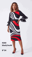 Lusso <br> (Fall/Winter 2026) <br> LU9260 <br><br>Black/Multi <br> 8 10 12 14 16 18 20 22 24<br><br>Swirl print sheath dress w/ruffle sleeves Lusso <br> (Fall/Winter 2026) <br> LU9260 <br><br>Black/Multi <br> 8 10 12 14 16 18 20 22 24<br><br>Swirl print sheath dress w/ruffle sleeves