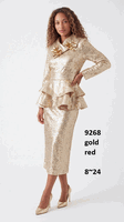 Lusso <br> (Fall/Winter 2026) <br> LU9268 <br><br>Gold <br> Red <br> 8 10 12 14 16 18 20 22 24<br><br>Sequin shimmer ruffle peplum skirt set w/3D flowers Lusso <br> (Fall/Winter 2026) <br> LU9268 <br><br>Gold <br> Red <br> 8 10 12 14 16 18 20 22 24<br><br>Sequin shimmer ruffle peplum skirt set w/3D flowers